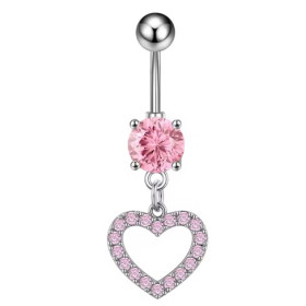 Kolczyk do pępka - serce z cyrkonią różowy - InkMed
