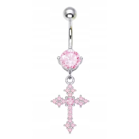 Kolczyk do pępka - krzyż różowy - InkMed